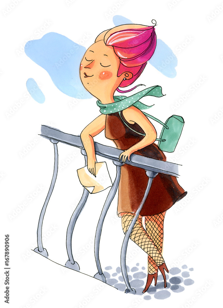 Spring Girl With Wind Mill Vector Cartoon Royalty Free Svg Clip Art