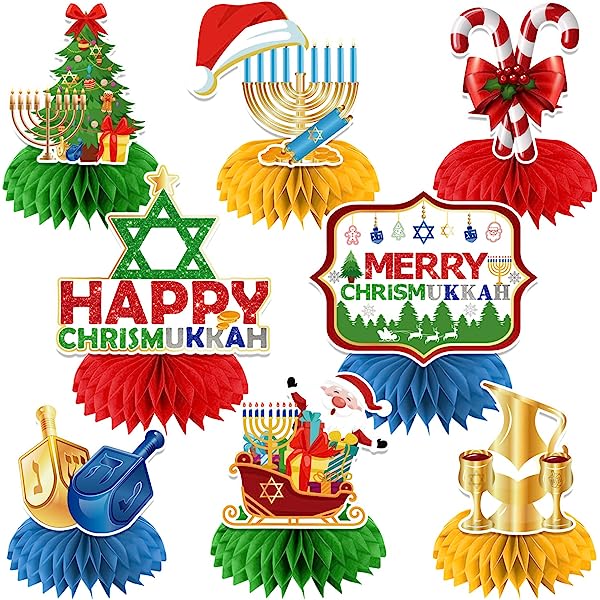 Merry Chrismukkah Banner Silver Chanukah Dreidel Garland For Happy