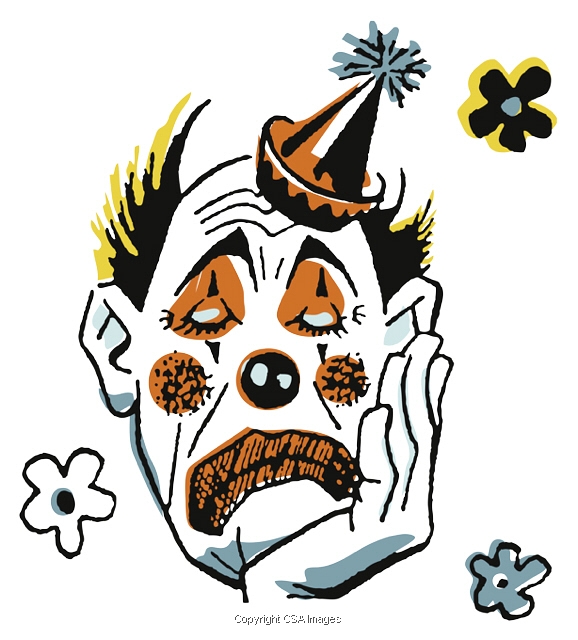 A Cartoon Illustration Of A Clown With A Sad Expression Royalty Clip