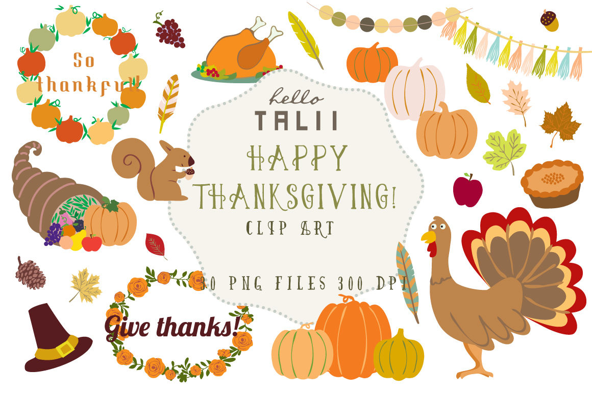 Happy Thanksgiving Clipart And Illustration Sets Design Cuts Clip