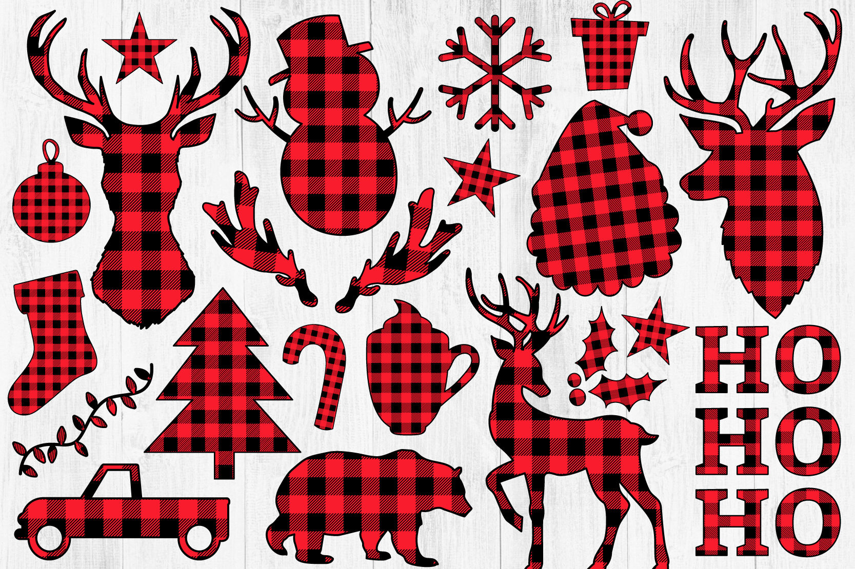 Free Buffalo Plaid Christmas SVG Set For Cricut Silhouette Clip Art