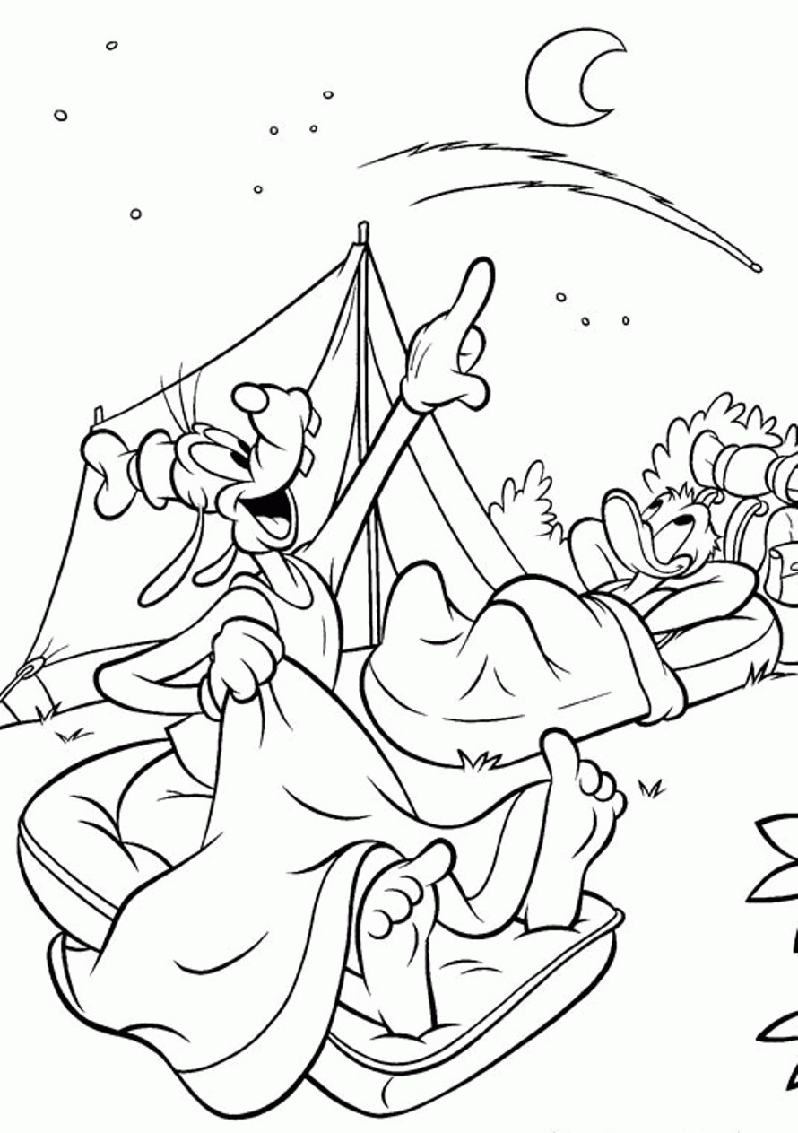 Goofy Coloring Pages Camping With Donald Duck | Cartoon Coloring