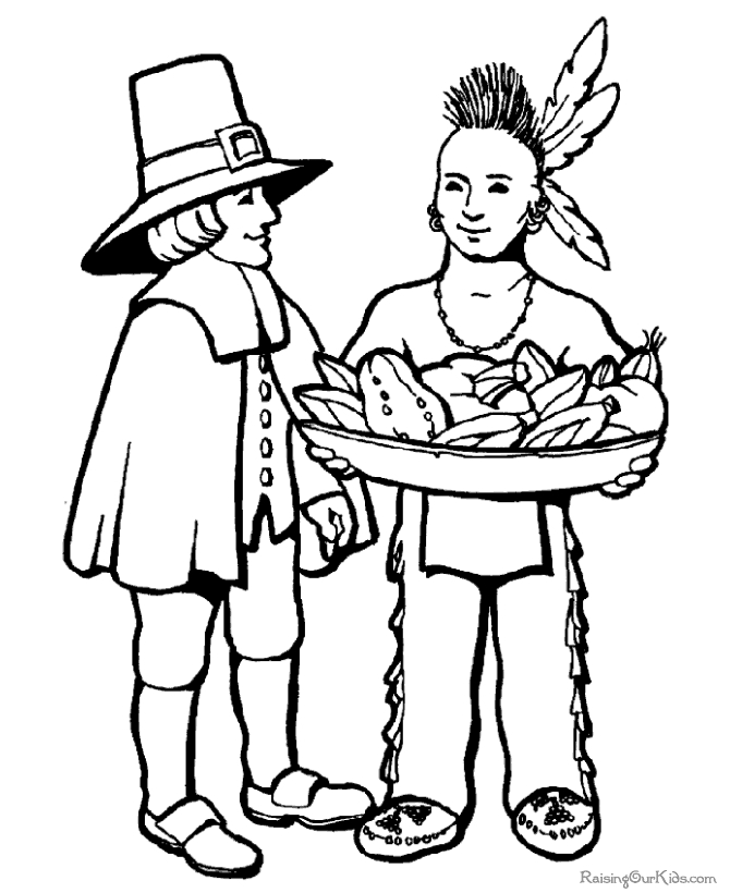 Thanksgiving Pilgrim and Indian Coloring Pictures
