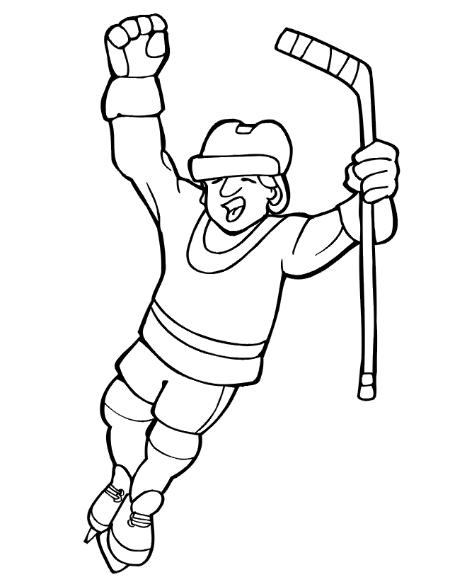 Hockey Coloring Page | Player Celebrating With Both Arm Up