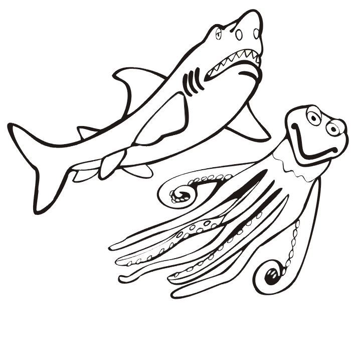 Shark Coloring Page | Shark  Octopus