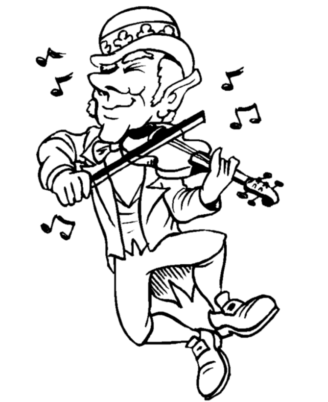 St Patricks Day Coloring Pages - Leprechaun dancing w/fiddle