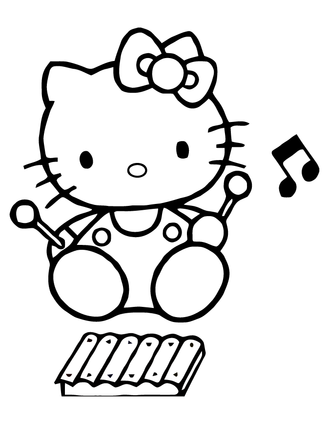Hello Kitty Playing Xylophone Coloring Page | Free Printable