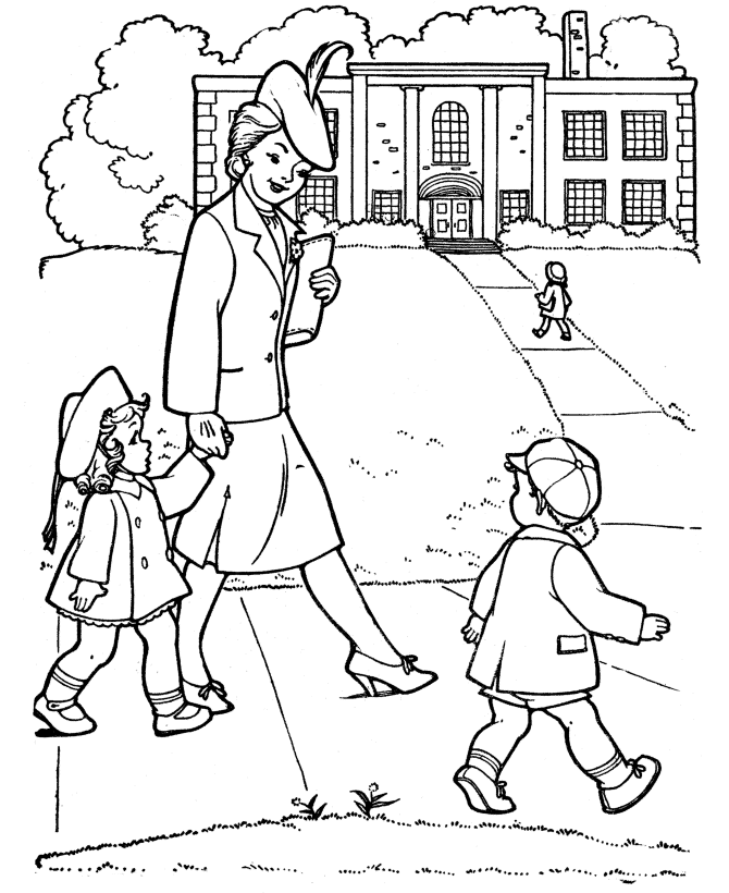 Grandparents Day Coloring Pages - Grandma walks us to school