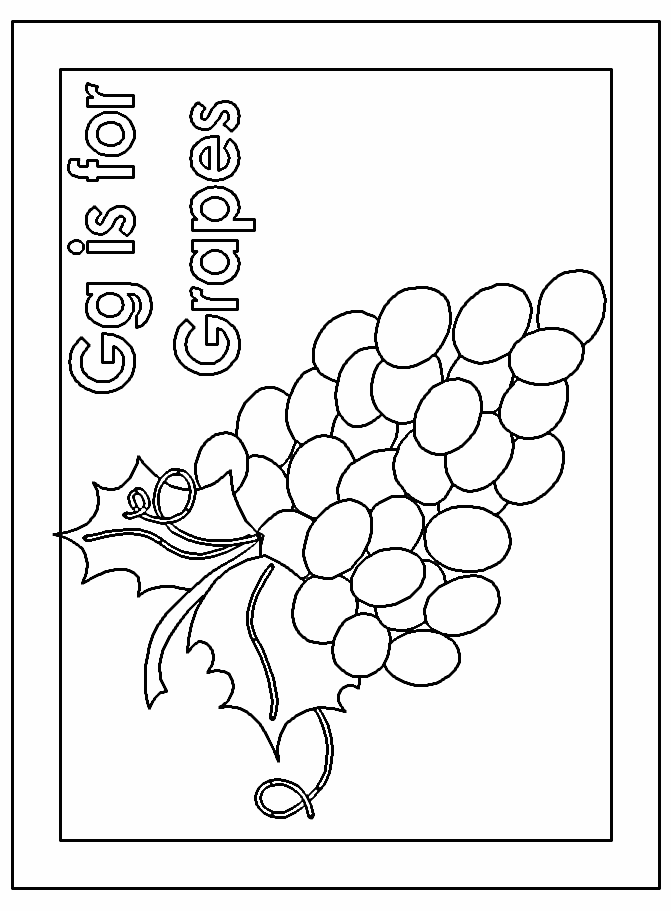 Coloring  Activity Pages: Gg is for Grapes Coloring Page