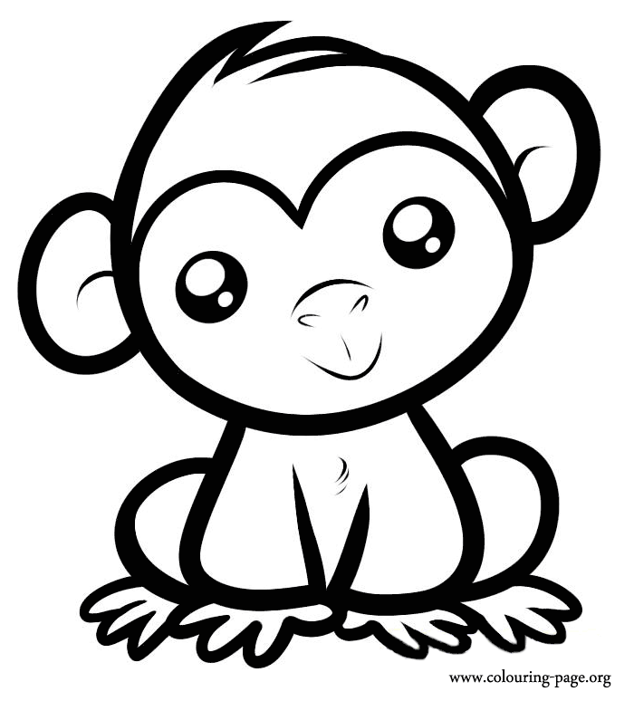 Monkeys - A cute baby monkey sitting coloring page