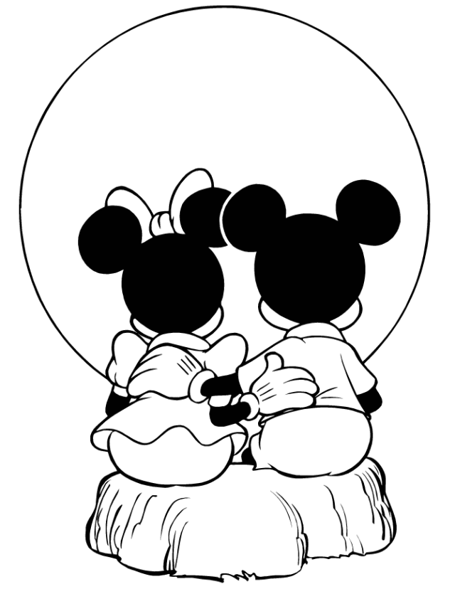 Mickey And Minnie Mouse Watching Sunset Coloring Page