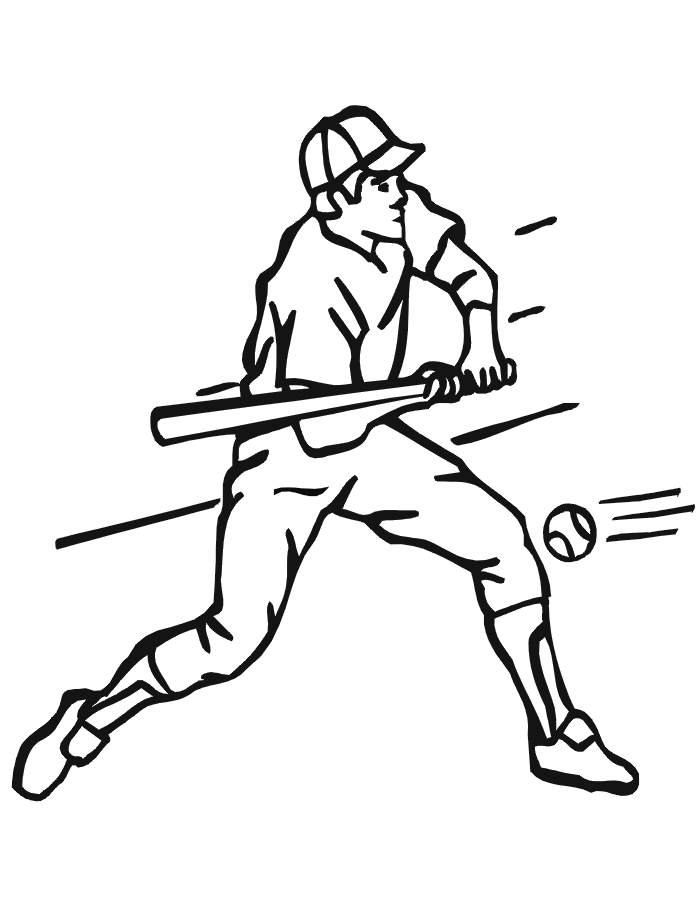 Printable Baseball Batter Coloring Page | Swing at Knee High Pitch