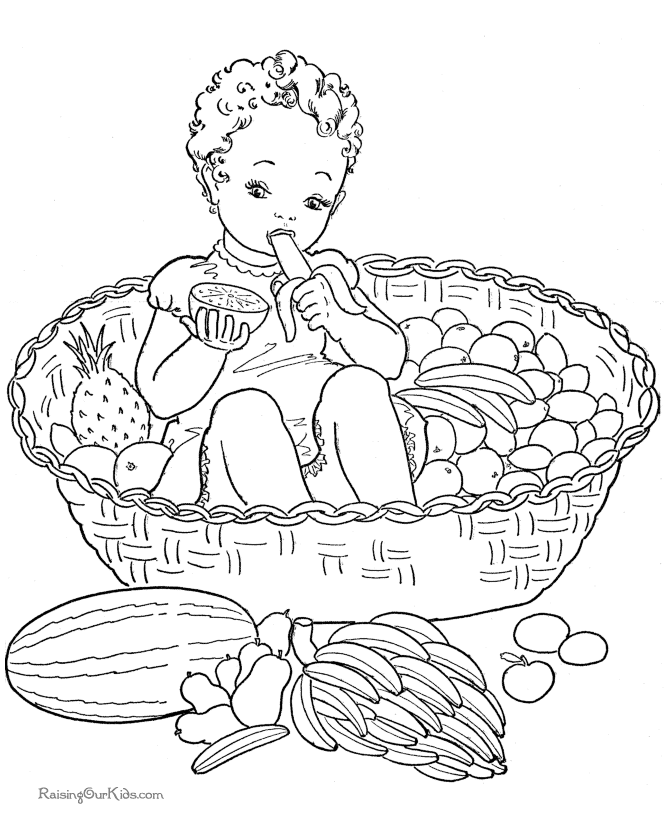 Fruit basket for kid to print and color