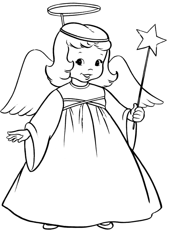 Free Angel Coloring Page Christmas Simple, Download Free Angel Coloring