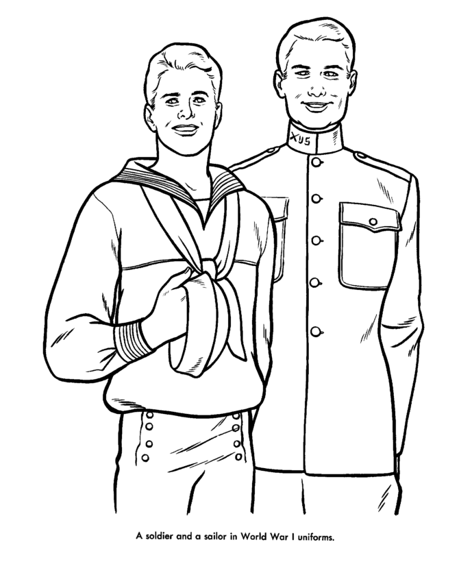 Veterans Day Coloring Pages - World War I Soldier  Sailor