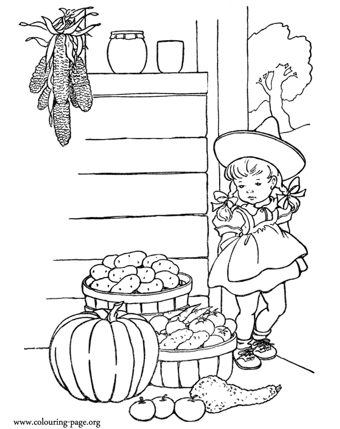 Thanksgiving - Little girl with baskets full of vegetables