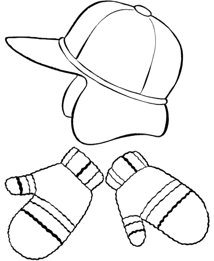 Print Hat And Mittens Winter Clothes Coloring Page or Download Hat