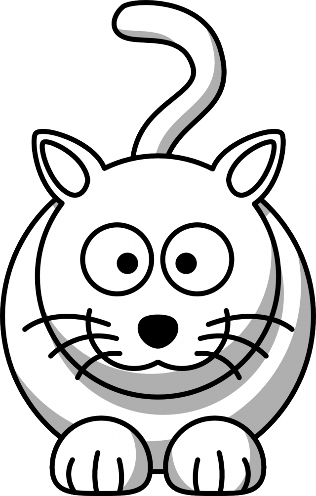 Cartoon Cat Black White Line Animal Coloring Sheet Colouring Page