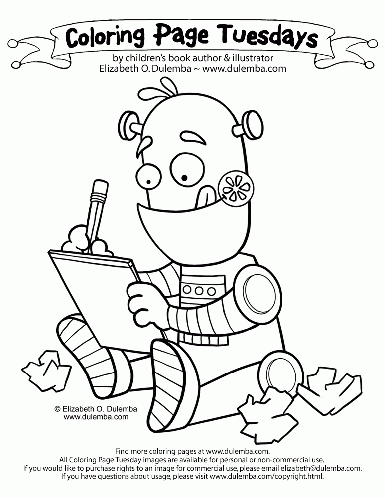  Coloring Page Tuesday - Writing Robot