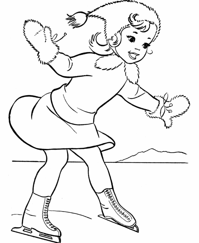 Winter Ice Skating Girl Coloring Page - Kids Outdoor Winter