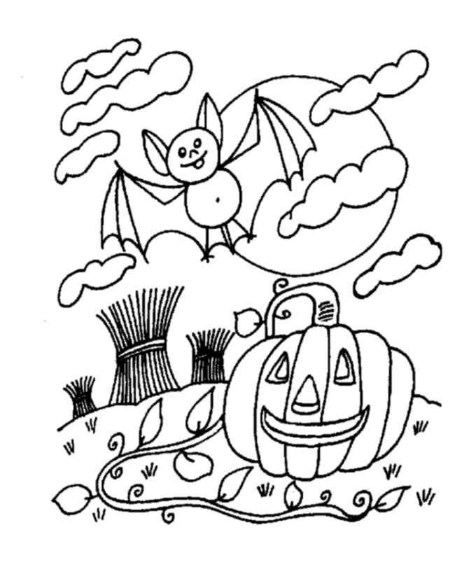 Scary Halloween Coloring Page - Scary Pumpkin / Bat / Moon| free printable