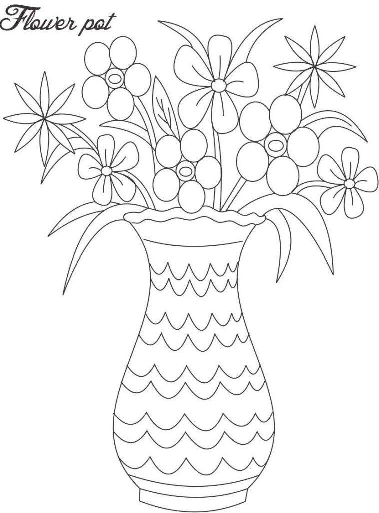 Flower Pot Drawing Images With Colour Easy - pic-insider