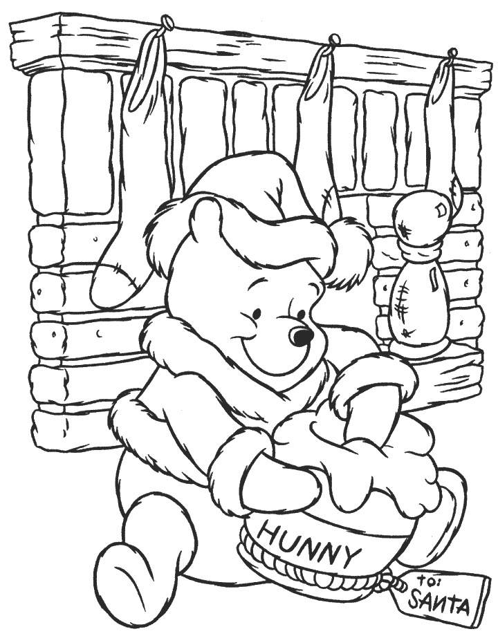 Disney Cartoons Winnie the Pooh On the Christmas eve Coloring