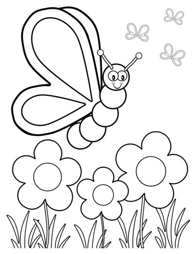 Smiling Butterfly With Flowers Coloring Pages Smiling Butterfly