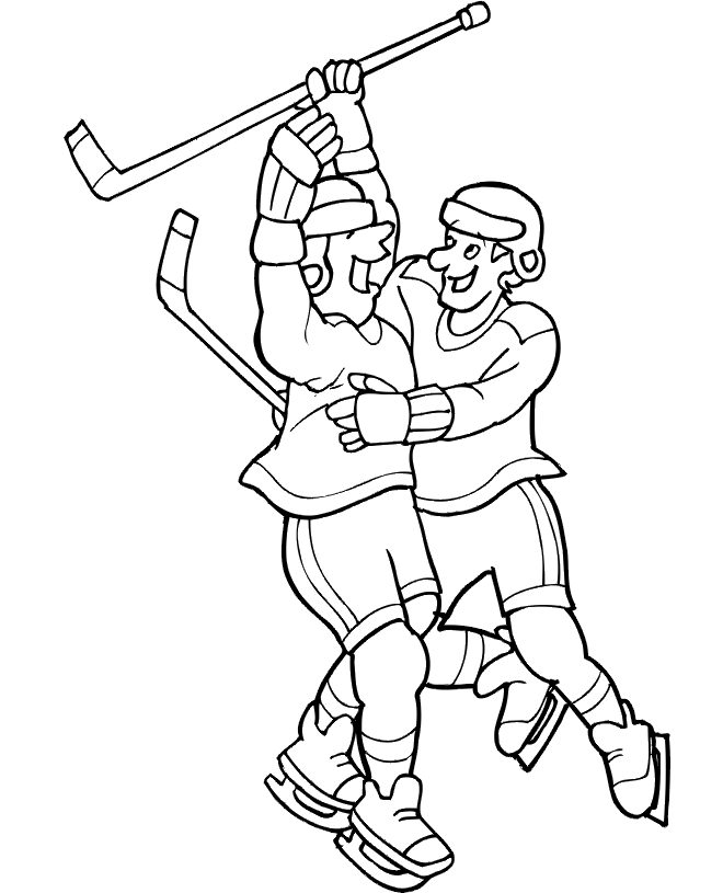 Hockey Coloring Page | 2 Players Celebrating a Goal