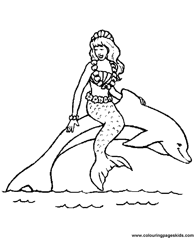 Free printable Animal coloring pages - Mermaid and Dolphin