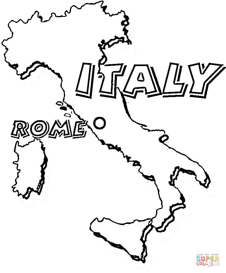 Map of Italy. Rome is the capital of Italy coloring page | Free