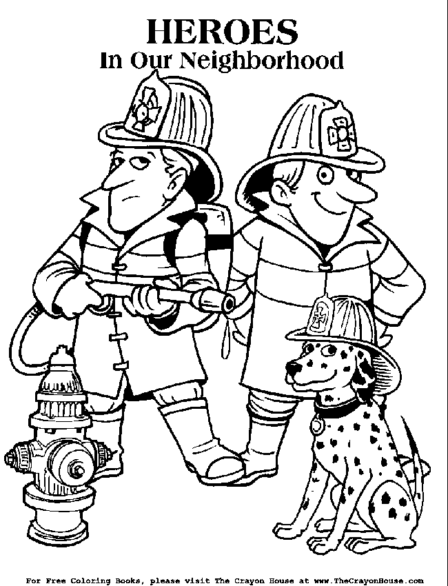 Firefighter and Fire Dog Coloring Page