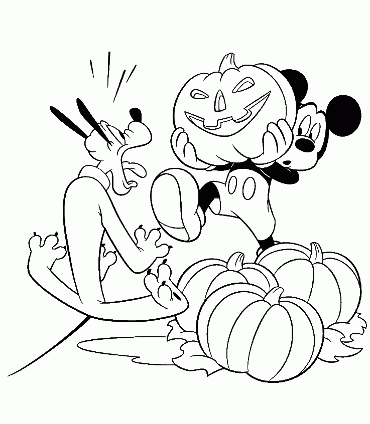 Mickey Pluto And Pumpkin Disney Halloween Coloring Pages