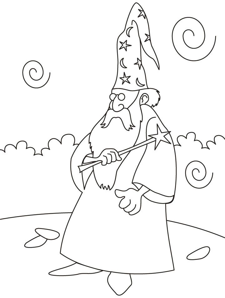 Wizard with magic wand coloring pages | Download Free Wizard with