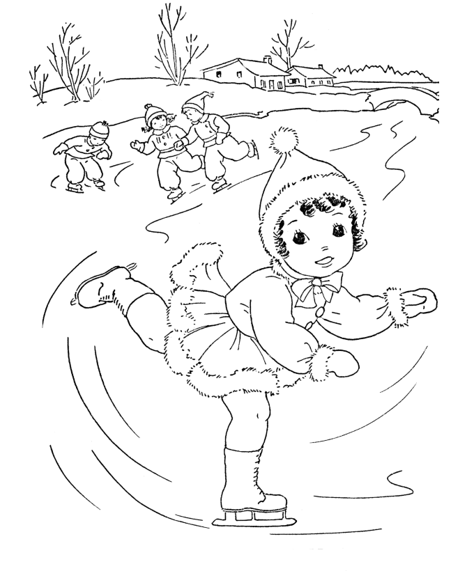 Winter Coloring - Kids Outdoor Winter Activities Coloring Page