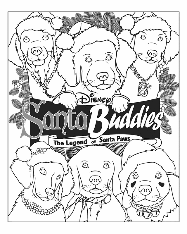 Santa Buddies puppies | Free Printable Coloring Pages