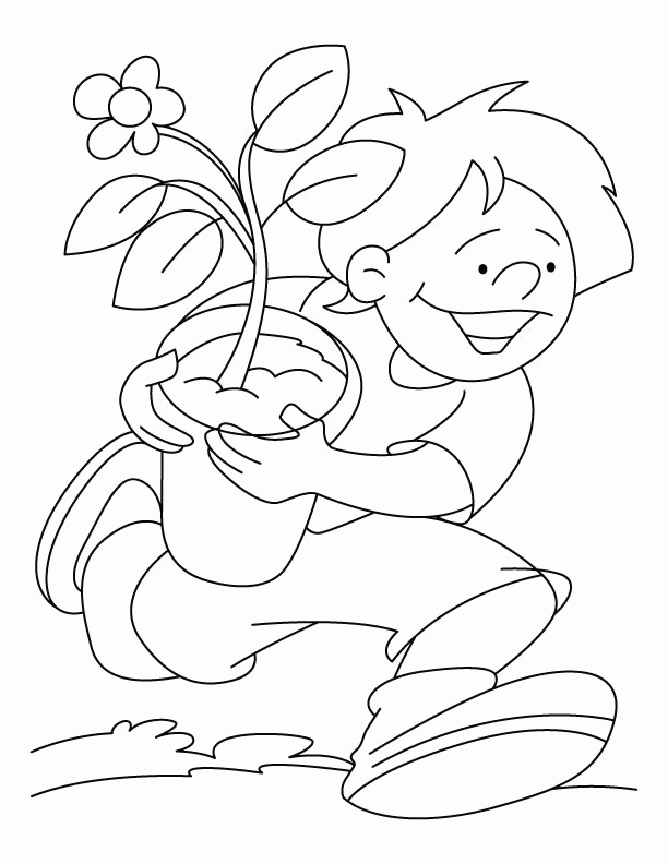 A boy running with a plant on arbor day coloring pages | Download
