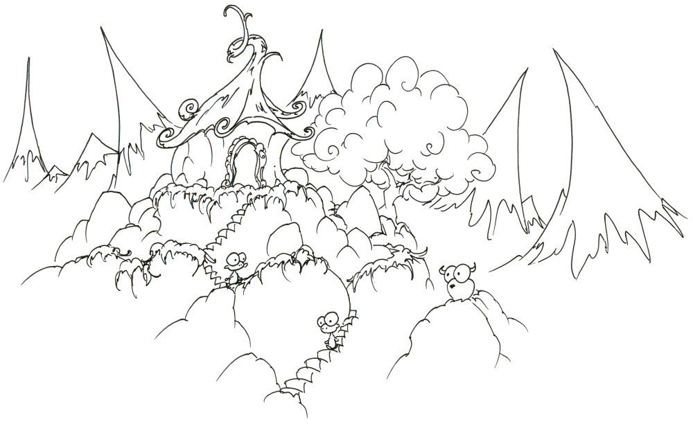 coloring page: monkeys in a mountain house 