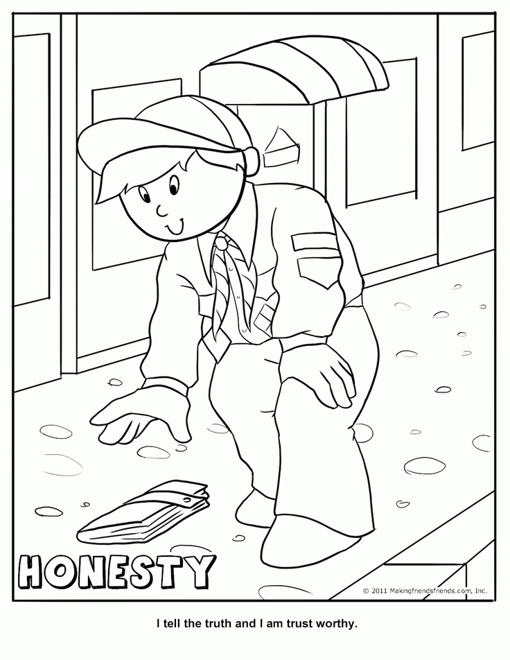 Printable Honesty Coloring Page | Cub Scout Core Value - Honesty