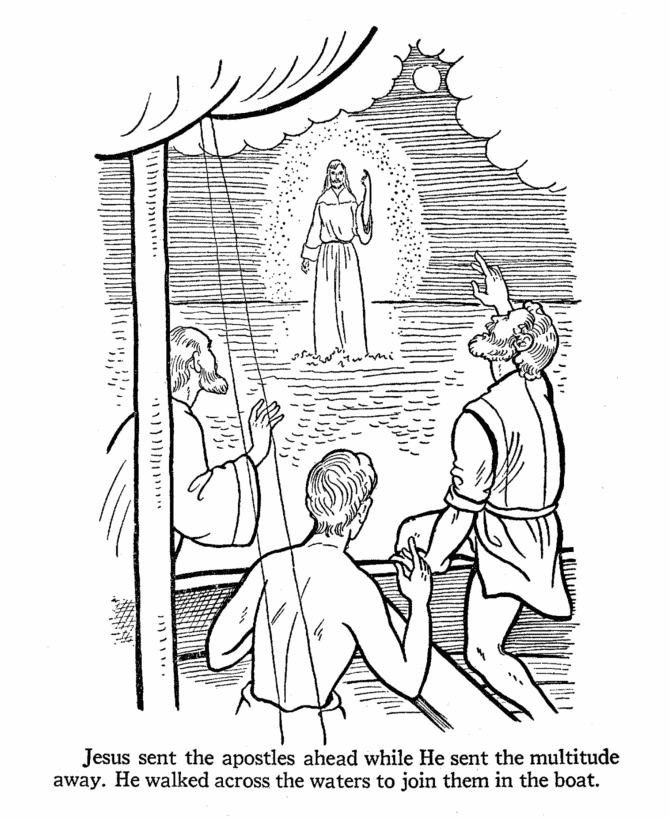 Jesus walks on the water | Bible Colouring Pages