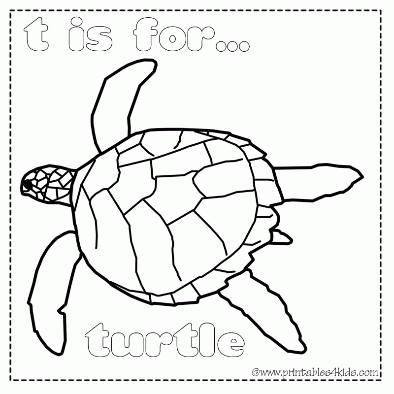T is for Turtle coloring page : Printables for Kids 