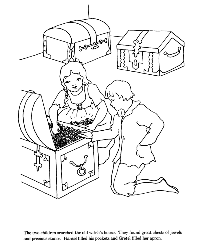 Hansel and Grettle fairy tale story coloring pages | Hansel