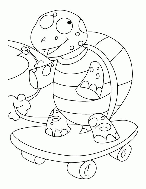 Balanced tortoise on skateboard coloring pages | Download Free