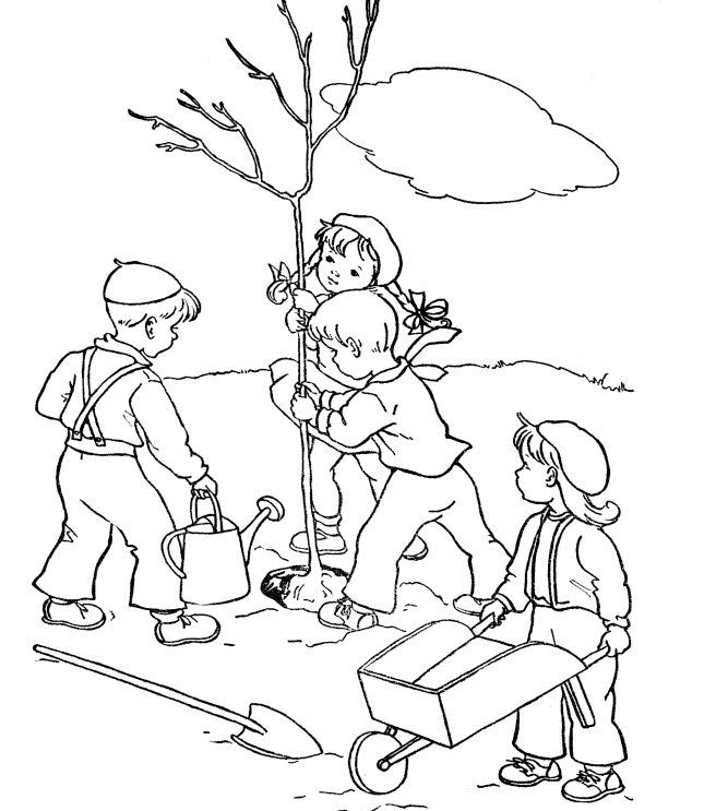 kids planting trees coloring - Clip Art Library