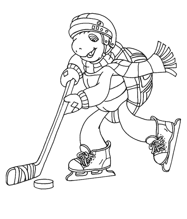 Franklin Playing Ice Hockey Coloring Page | Kids Coloring Page