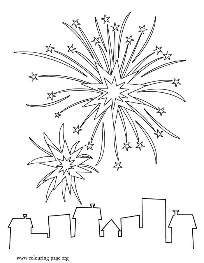 New Year - New Years fireworks coloring page
