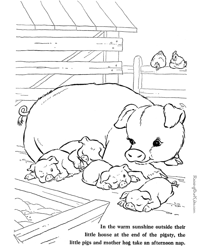 Pig to color - Farm Animal Coloring Sheets