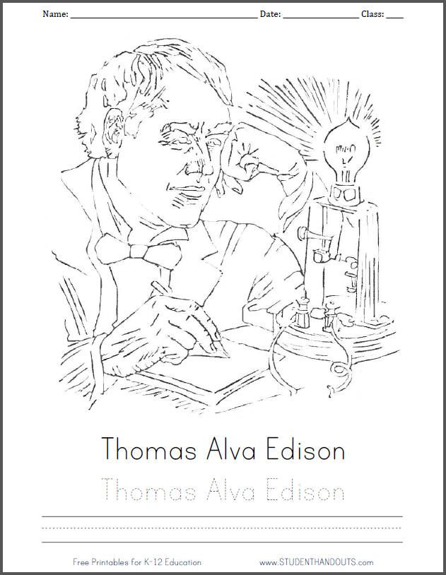 Thomas Alva Edison Coloring Page | Student Handouts