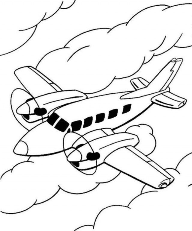 Airplane Between Clouds Coloring Page  Coloring