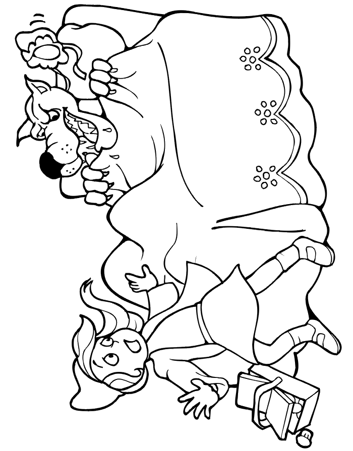Red Riding Hood Coloring Page | Wolf In Grannys Bed